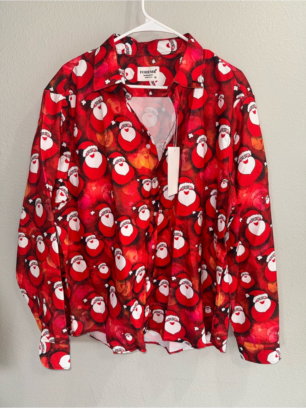 FOHEMR Mens santa Printed Shirt Long Sleeve Button Down Vintage Dress XL